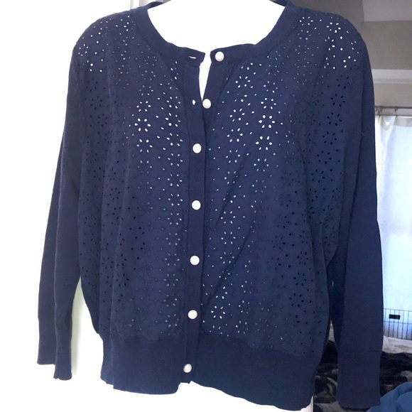 EUC Karl Lagerfeld Paris pearl button eyelet cardigan - Picture 1 of 3